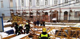 The crane fell on a man at a construction site in the city center