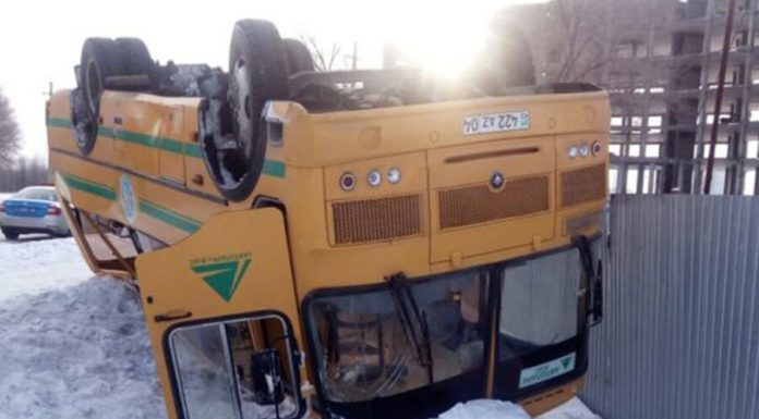 A bus with passengers overturned in Kazakhstan