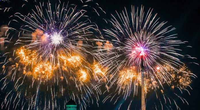 Fireworks in honor of Day of the defender of Fatherland. Live