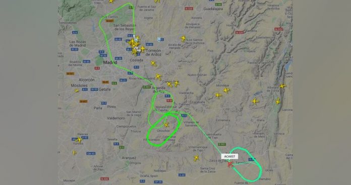 Passenger plane preparing for emergency landing in Madrid