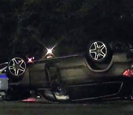 The car overturned in an accident in the West of Moscow