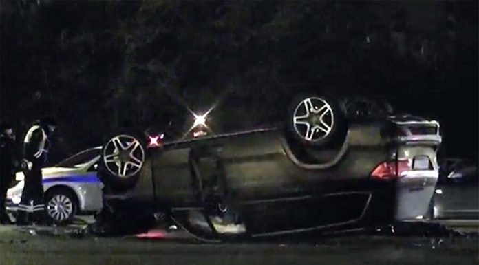 The car overturned in an accident in the West of Moscow The car overturned in an accident in the West of Moscow