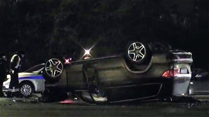 The car overturned in an accident in the West of Moscow
