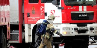 The fire engulfed a warehouse building in the center of Petersburg